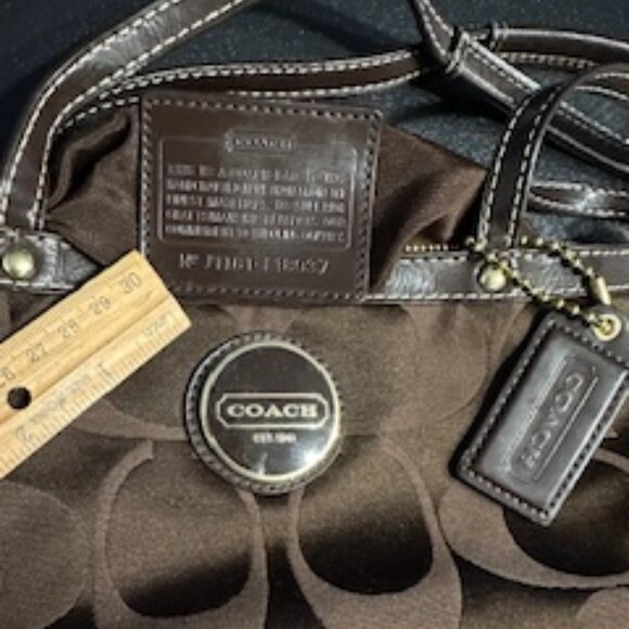 COACH Signature Zip Top with Solid Brown Stripe Medium Tote Bag - Picture 7 of 11